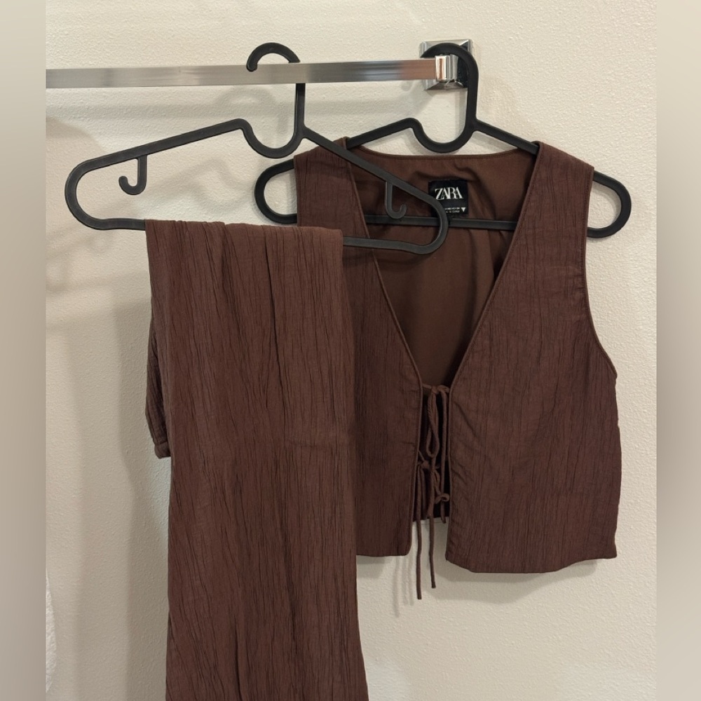 Zara Deep Brown Jumpsuit and Vest Ensemble
